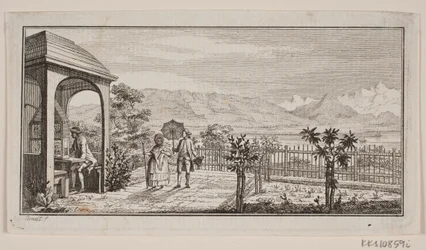 Une terrasse de jardin à Genthod avec un couple se promenant