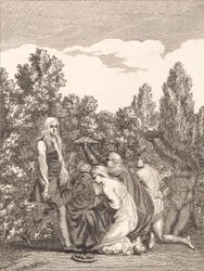 Niels Klim honoré par les Qvamites, qui lui apportent des cadeaux et s