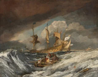 Bateaux jetant des ancres aux navires de guerre hollandais, vers 1804