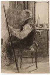 Artiste assis à son chevalet