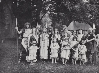 Le pageant de Sherborne, un chef anglais, des tribus et des familles