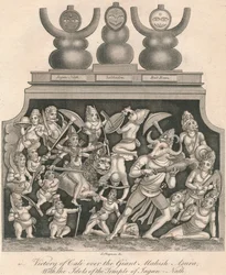 Victoire de Kali sur le Géant Mahish Asura, avec les Idoles du Temple de Jagan-Nath, 1809