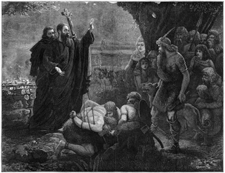 Missionnaires chrétiens interrompant un sacrifice humain, 1878