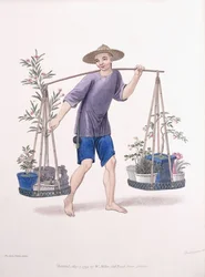 Un porteur avec des arbres fruitiers et des fleurs, vers 1800-01