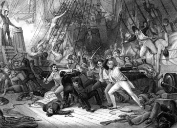 Nelson abordant le San Josef, Bataille du cap Saint-Vincent, 1797