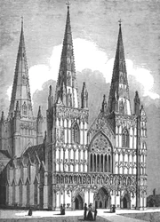 Façade ouest de la cathédrale de Lichfield, Staffordshire, vers 1843