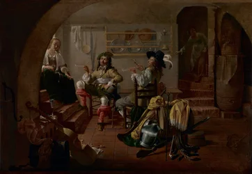 Intérieur avec soldats et femmes, vers 1650 (huile sur panneau)