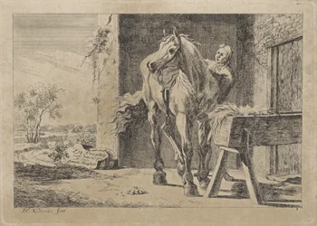 Figure avec un cheval près d