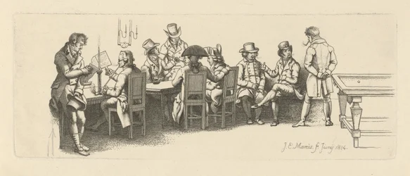 Hommes dans un café avec une salle de billard, 1814