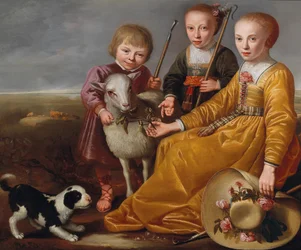 Trois enfants avec une chèvre et un chien dans un paysage, 1639