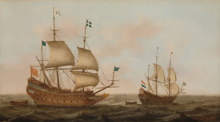 Un navire de guerre construit pour la France et un yacht hollandais sous voile