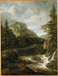 Paysage de montagne avec cascade (peinture sur toile)