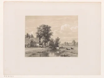 Paysage avec ferme et vache dans l
