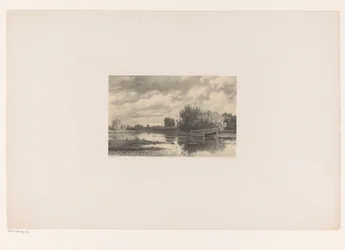 Paysage fluvial avec grange à foin