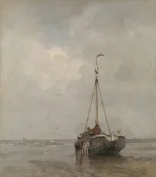 Bateau de pêche à proue bluff sur la plage de Scheveningen