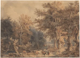 Paysage forestier avec figures et bétail