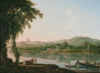 Vue lointaine de Rome à travers le Tibre