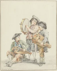 Trois garçons avec des instruments de musique