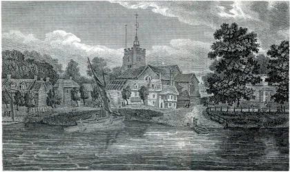 Gravure St Nicholas Church Chiswick par Schnebbelie 1807