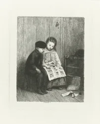 Deux enfants avec une image pour enfants
