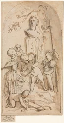 Buste de Diane avec putti et attributs de chasse