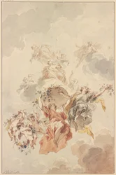 Génies et putti groupés autour d