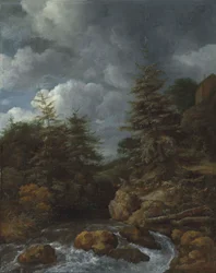 Paysage de rivière avec des sapins près d