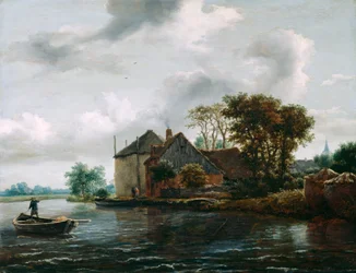 Ferme et Hayrick au bord d