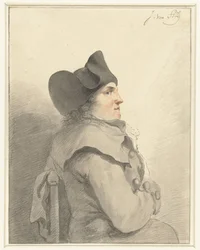 Homme assis avec tricorne noir, de profil vers la droite
