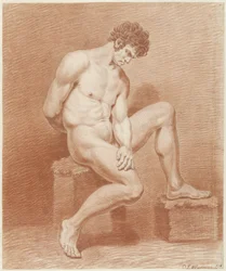 Homme nu assis, vers la droite