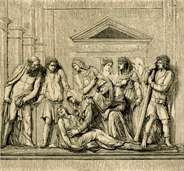 Saint Antoine ressuscite une femme noyée, relief en marbre par Jacopo Sansovino (1486-1570), basilique de Saint Antoine de Padoue, Padoue, Vénétie, Italie