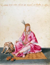 Femme turque avec chien, dessin de Jacopo Ligozzi