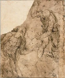Deux Croquis de Nus Masculins, Un à Genoux, Un Debout (recto); Trois Croquis : Nu Masculin Assis, Nu Masculin Allongé, Tête Masculine de Profil (verso)