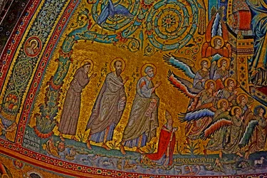 Saint François, saint Paul, saint Pierre, le pape Nicolas IV et des anges assistant au Couronnement de la Vierge, abside, vers 1290