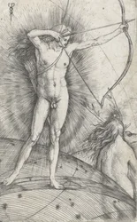 Apollon avec arc et flèche sur le globe céleste et Diane avec un cerf, 1503-5