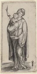 Femme et enfant avec quenouille