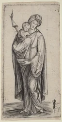 Femme et enfant avec quenouille