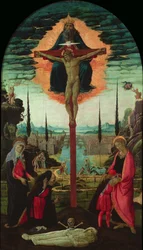 Retable : la Trinité, la Vierge, Saint Jean et les donateurs, vers 1480