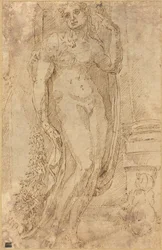 Figure allégorique avec un chat et un cochon, vers 1530 (dessin à la plume et à l