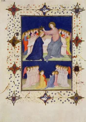 Manuscrits 11060-11061, Heures de Notre-Dame : complies, Le Couronnement de la Vierge, tiré des «Très Riches Heures du Duc de Berry»