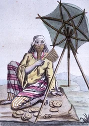 Femme arabe du désert vendant du pain, de 