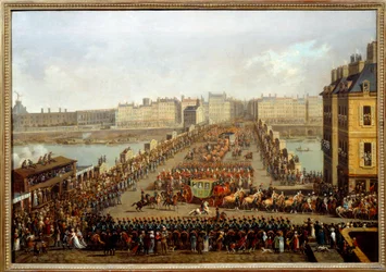 Traversée du nouveau pont par le cortège impérial pour la cérémonie du sacre de Napoléon Ier le 2 décembre