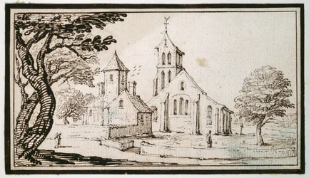 Une église en Lorraine et un bâtiment voisin