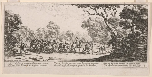 Découverte des malfaiteurs, illustration de Les Grandes misères de la guerre