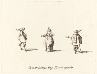 Dame avec bras tendu, et deux gentilshommes, probablement 1634