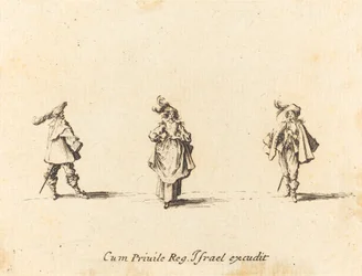 Dame avec des plumes, et deux gentilshommes