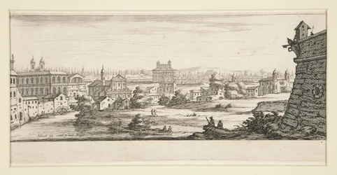 Paysage avec grands bâtiments imposants
