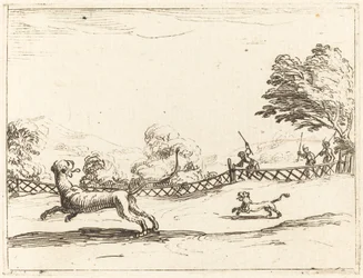Lionne et son petit poursuivis par des chasseurs