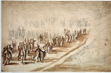 Louis XIII et Richelieu assistant au départ des troupes pour l