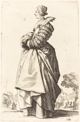 Femme noble de profil avec ses mains dans un manchon